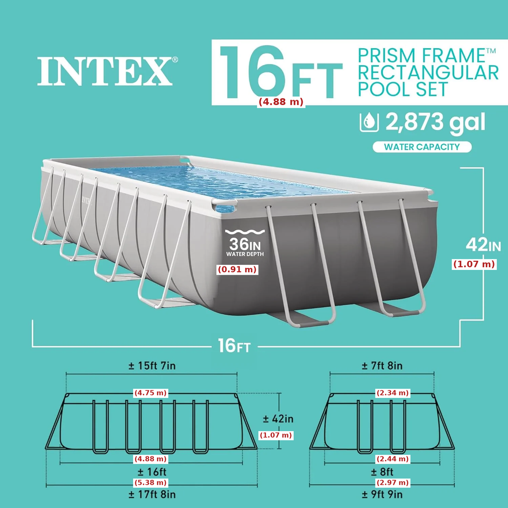 Intex Prism Frame Premium Pool 4.9m x 2.44m x 1.07 m + Installation